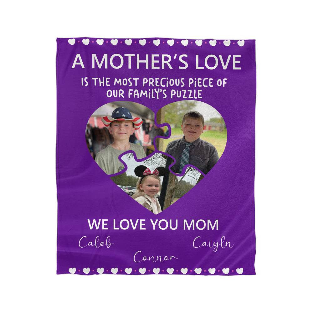 Customizable Mother's Embrace Heart Puzzle Photo Fleece Blanket