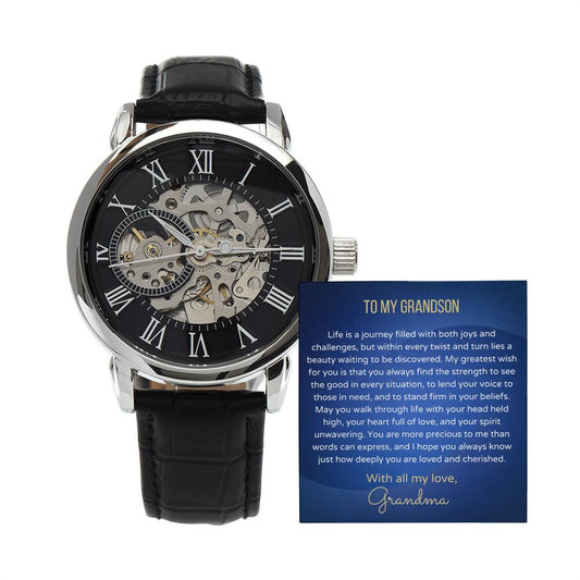 To My Grandson, Life's a Journey - Apex Openwork Men's Watch