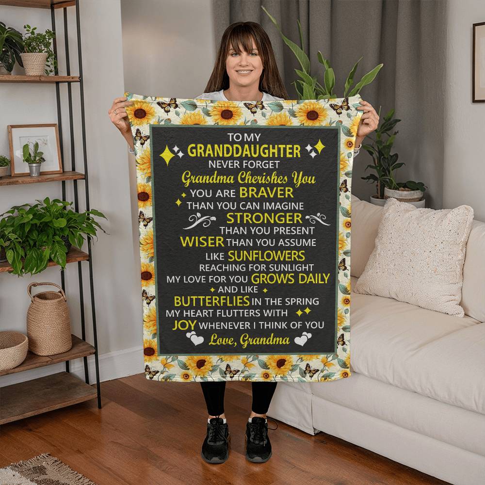 To My Granddaughter, sunflowers and Butterflies - Harmony Coral Fleece Blanket