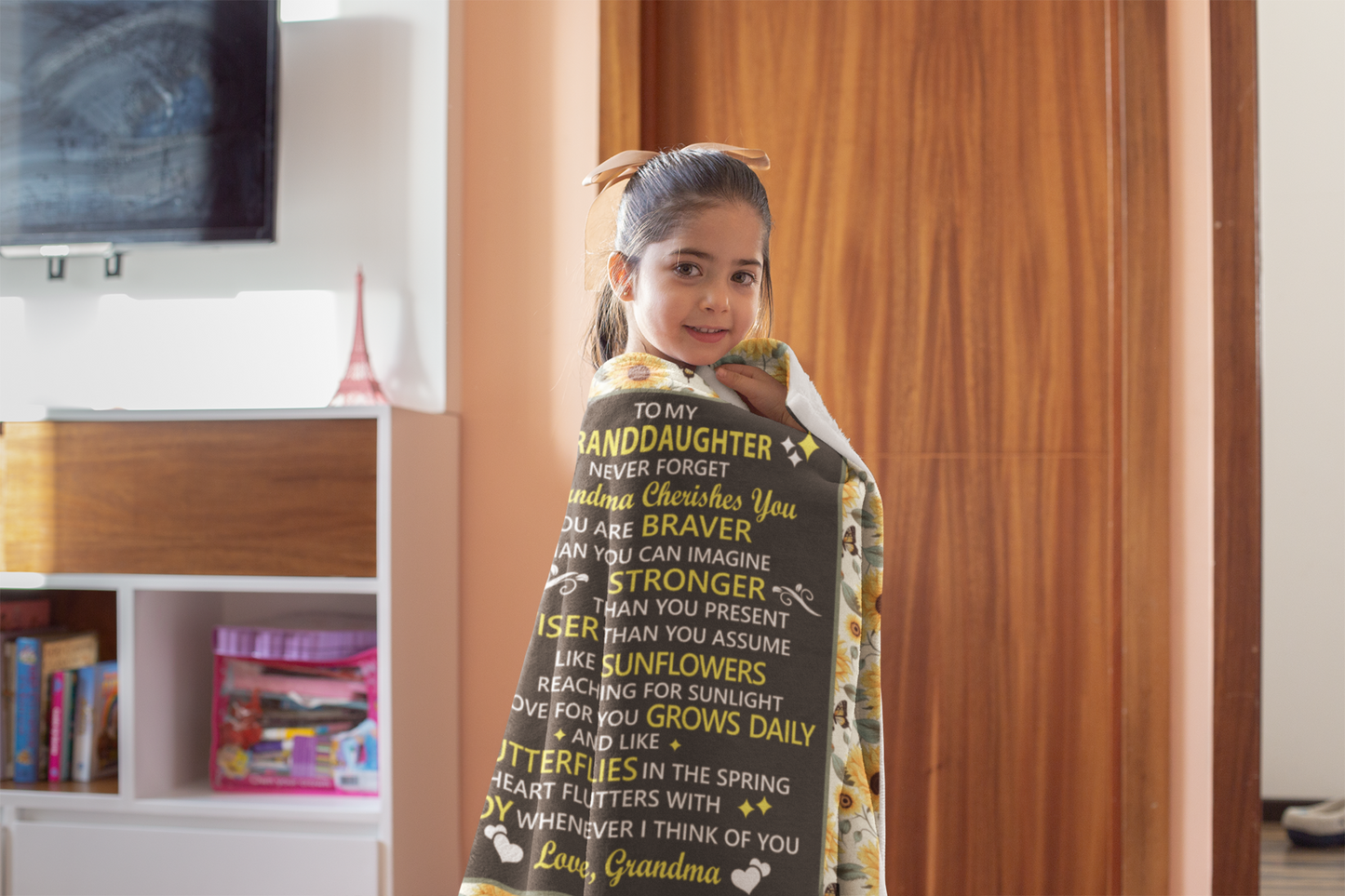 To My Granddaughter, sunflowers and Butterflies - Harmony Coral Fleece Blanket