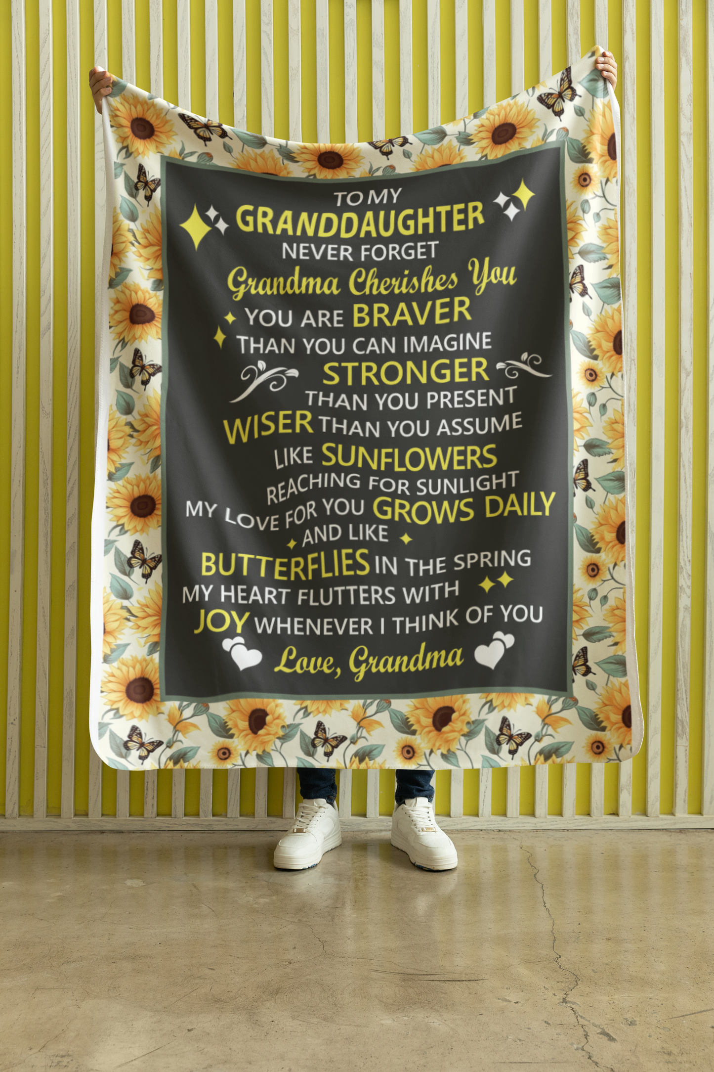 To My Granddaughter, sunflowers and Butterflies - Harmony Coral Fleece Blanket