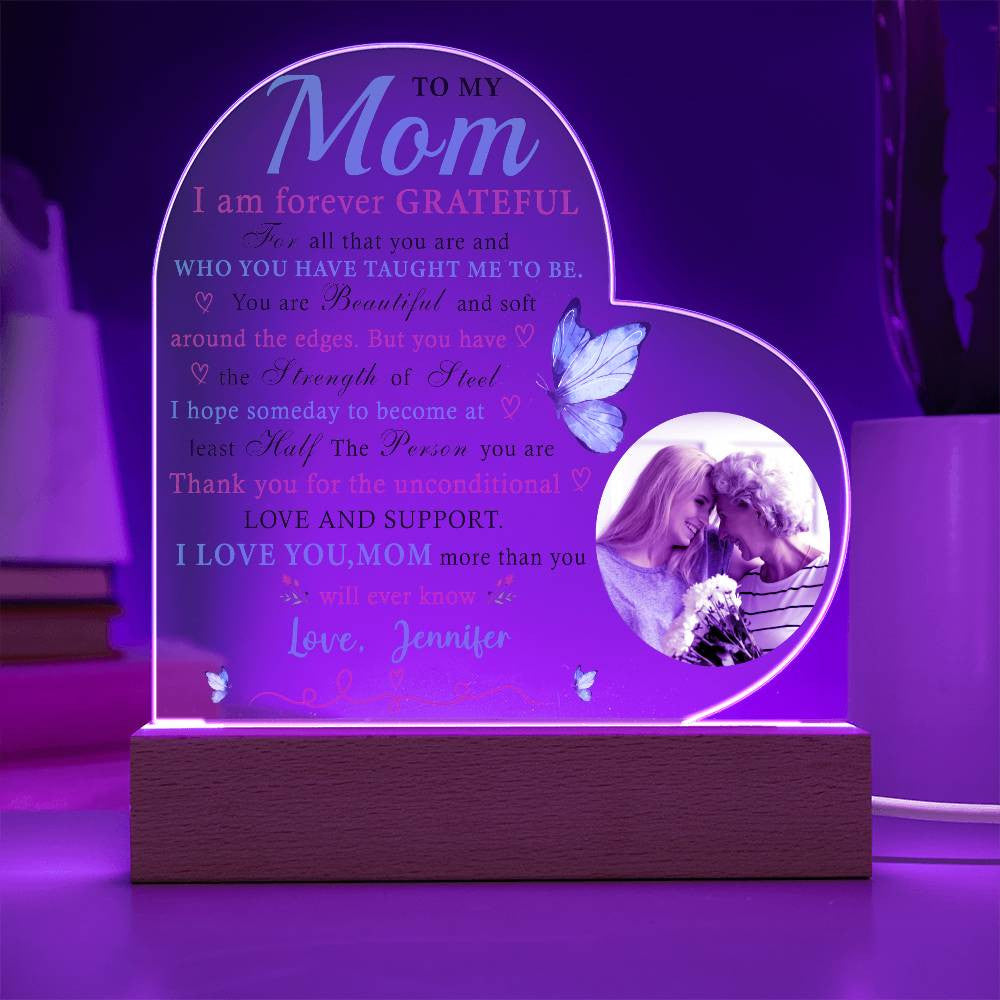 To My Mom, Forever Grateful - Personalized Harmony Acrylic Heart Plaque