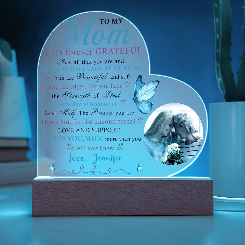 To My Mom, Forever Grateful - Personalized Harmony Acrylic Heart Plaque