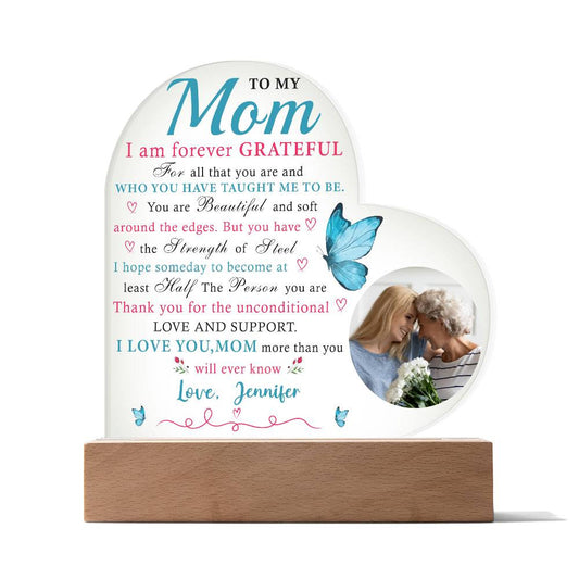 To My Mom, Forever Grateful - Personalized Harmony Acrylic Heart Plaque