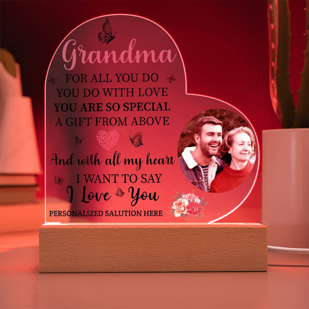 To Grandma, Personalized Harmony Acrylic Heart Plaque