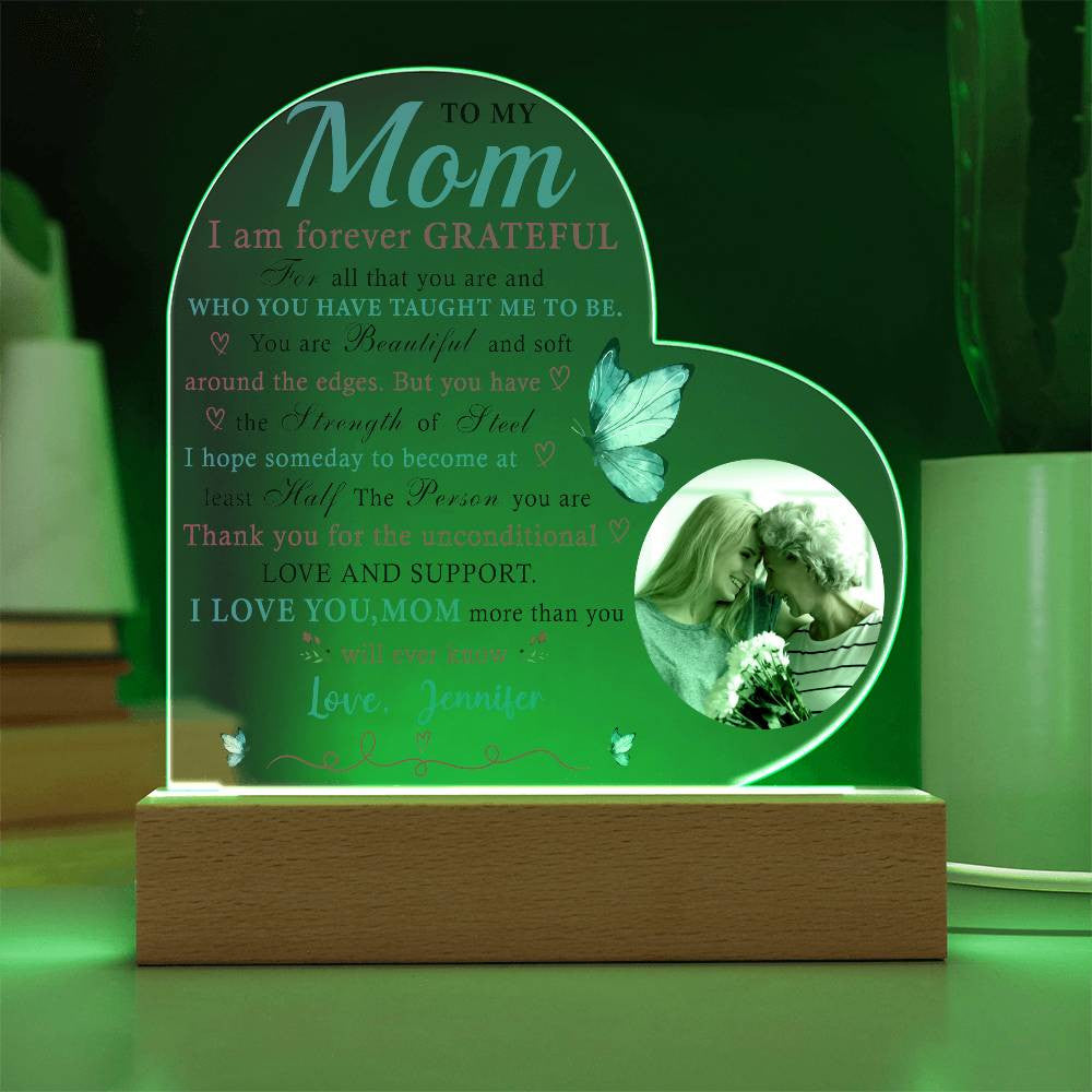 To My Mom, Forever Grateful - Personalized Harmony Acrylic Heart Plaque