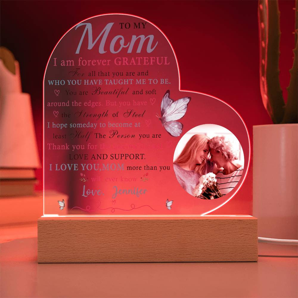 To My Mom, Forever Grateful - Personalized Harmony Acrylic Heart Plaque