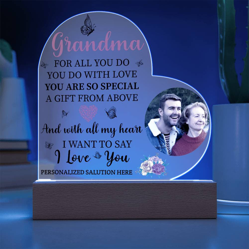 To Grandma, Personalized Harmony Acrylic Heart Plaque